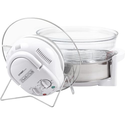  TZS First Austria - Halogenofen FA-5030-1 1400 Watt weiss 17 Liter mit Erweiterungsring Mini-Ofen Halogenofen mit Rezeptheft und Glasschuessel