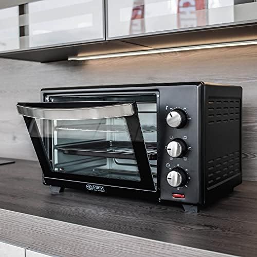  TZS First Austria - 35 Liter, 1600 Watt Minibackofen mit Innenbeleuchtung und Umluft Mini Pizza-Ofen, Doppelglastuer, Timer | Mini Backofen | Pizzaofen | herausnehmbares Kruemelblech