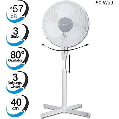  TZS First Austria - 50 Watt 40cm Standventilator extra leise max. 57dB | Ventilator 3 Geschwindigkeitsstufen | verstellbarer Neigungswinkel in 3 Stufen | oszillierend | hoehenverste