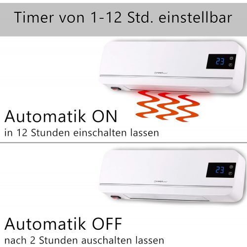  TZS First Austria - Keramik Wandheizluefter mit Fernbedienung und Temperatureinstellung von 10°C - 49°C | Offenes-Fenster-Funktion | Timer 1-12 Std | Heizluefter | Wochentage-Program