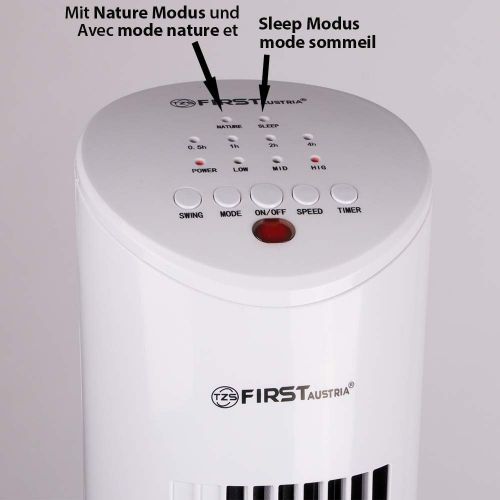  TZS First Austria - 60 Watt 79cm Saulenventilator mit Fernbedienung | Sleep-Modus | Nature-Modus | 7,5 Std Timer | Oscillation | Duftfach | Turmventilator | Towerventilator | maxim