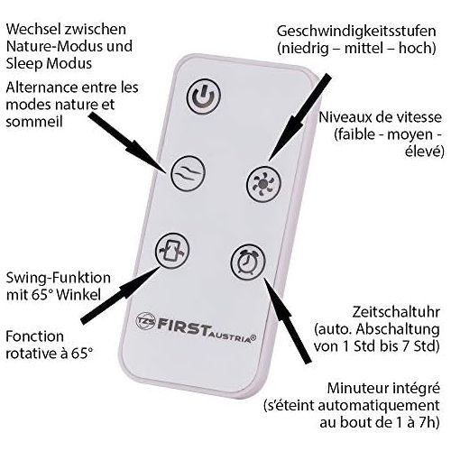  TZS First Austria - 60 Watt 79cm Saulenventilator mit Fernbedienung | Sleep-Modus | Nature-Modus | 7,5 Std Timer | Oscillation | Duftfach | Turmventilator | Towerventilator | maxim