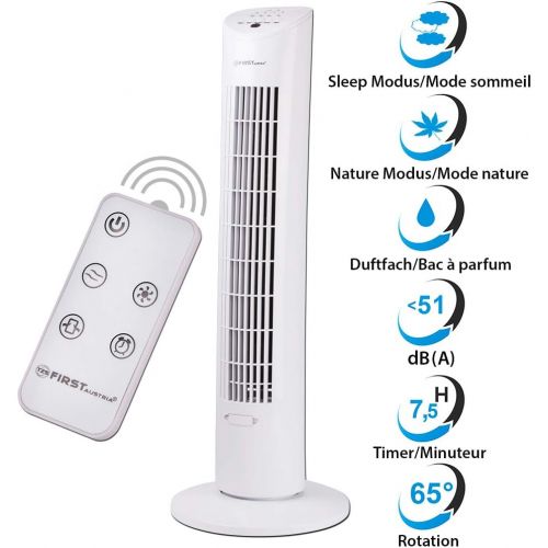  TZS First Austria - 60 Watt 79cm Saulenventilator mit Fernbedienung | Sleep-Modus | Nature-Modus | 7,5 Std Timer | Oscillation | Duftfach | Turmventilator | Towerventilator | maxim