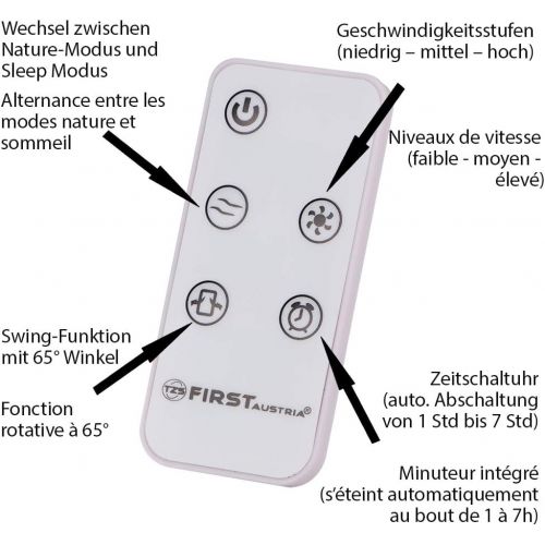  TZS First Austria - 60 Watt 79cm Saulenventilator mit Fernbedienung | Sleep-Modus | Nature-Modus | 7,5 Std Timer | Oscillation | Duftfach | Turmventilator | Towerventilator | maxim