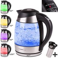 [아마존베스트]TZS First Austria -1,8L Glaswasserkocher mit Teesieb Kalkfilter, Wasserkocher mit Teeeinsatz LED Beleuchtung-Farbe je nach Temperaturwahl 40, 60, 70, 90, 100°C, Warmhaltefunktion,