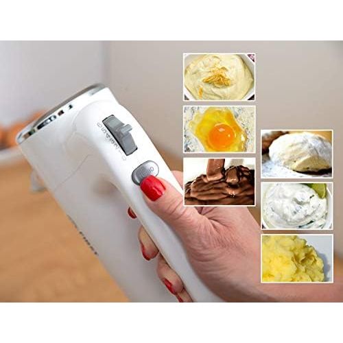  [아마존베스트]TZS First Austria Electric Hand Stirrer with Extra Long Whisk for Deep Bowls 300 W | 6 Speeds Turbo Button | Hand Mixer Stainless Steel Whisk and Dough Hook | Stirrer White | Hand Stirrer