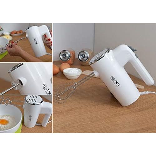  [아마존베스트]TZS First Austria Electric Hand Stirrer with Extra Long Whisk for Deep Bowls 300 W | 6 Speeds Turbo Button | Hand Mixer Stainless Steel Whisk and Dough Hook | Stirrer White | Hand Stirrer