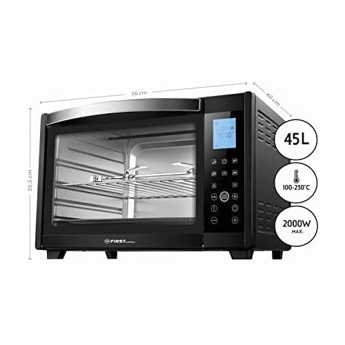  [아마존베스트]-Service-Informationen TZS First Austria Tabletop Oven Compact Electric Oven for Table Use Baking & Barbecue with Digital Control Panel and Rotisserie in Black 2000W