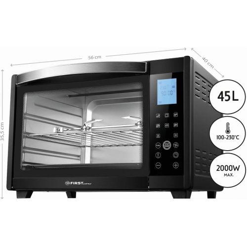  [아마존베스트]-Service-Informationen TZS First Austria Tabletop Oven Compact Electric Oven for Table Use Baking & Barbecue with Digital Control Panel and Rotisserie in Black 2000W