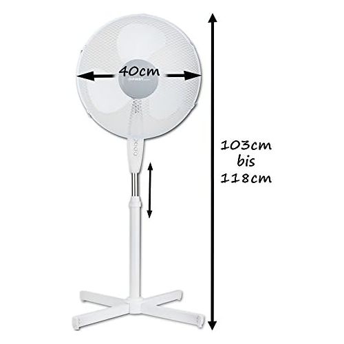  [아마존베스트]TZS First Austria Pedestal Fan, 50 Watts, 40 cm, Extra Quiet At Max. 57 dB, 3 Speed Settings, 3 Adjustable Tilt Angles, Oscillating, Adjustable In Height up to 118 cm, White