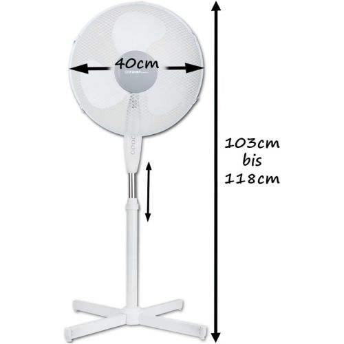  [아마존베스트]TZS First Austria Pedestal Fan, 50 Watts, 40 cm, Extra Quiet At Max. 57 dB, 3 Speed Settings, 3 Adjustable Tilt Angles, Oscillating, Adjustable In Height up to 118 cm, White