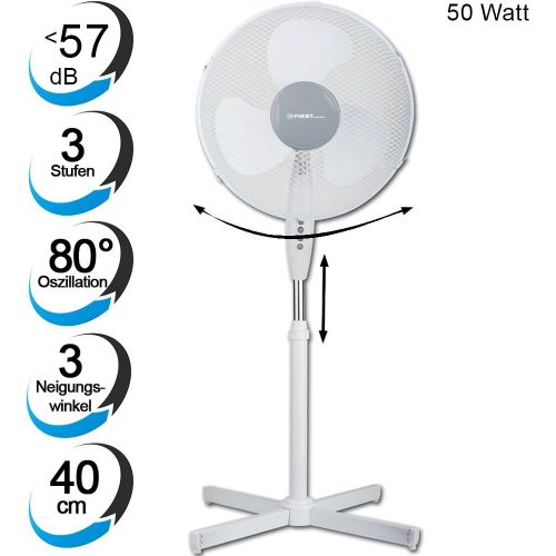  [아마존베스트]TZS First Austria Pedestal Fan, 50 Watts, 40 cm, Extra Quiet At Max. 57 dB, 3 Speed Settings, 3 Adjustable Tilt Angles, Oscillating, Adjustable In Height up to 118 cm, White