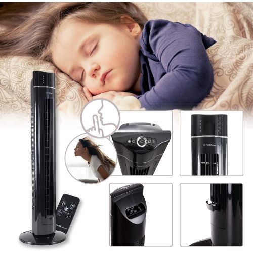  [아마존베스트]TZS First Austria - 60 Watt 109 cm Column Fan with Remote Control Timer up to 7 Hours Oscillation Fragrance Compartment Ion Function Removes Fine Dust Tower Fan Tower Fan Black