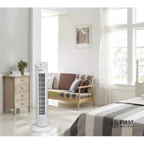  [아마존베스트]TZS First Austria 60 Watt 79 cm Column Fan with Remote Control, Sleep Mode / Nature Mode 7.5 Hour Timer, Oscillation Fragrance Fan / Tower Fan Maximum 51 dB, White