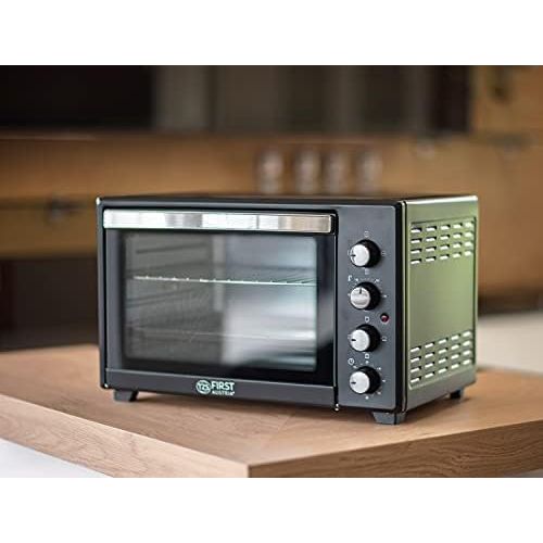  [아마존베스트]TZS First Austria - 60 Litre Mini Oven / Pizza Oven with Crumb Tray, Interior Lighting, Rotating Spit, Air Circulation Function, Space for 2 Pizzas on One Grill Shelf, Double-Glaze