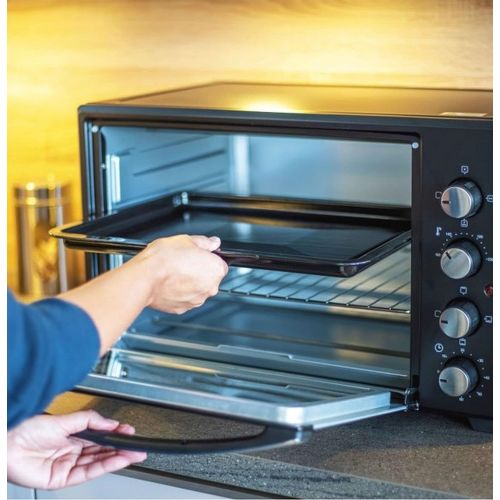  [아마존베스트]TZS First Austria - 60 Litre Mini Oven / Pizza Oven with Crumb Tray, Interior Lighting, Rotating Spit, Air Circulation Function, Space for 2 Pizzas on One Grill Shelf, Double-Glaze