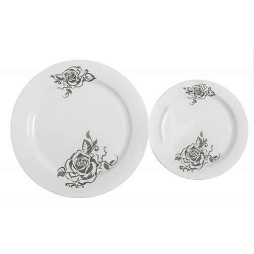  Table To GoI Cant Believe its Plastic 50-Piece Plate Set, Includes 25 10-Inch Dinner Plates and 25 7.5-Inch Salad Plates, Flower Design