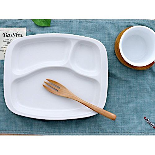  Table ware East Tableware East Stylish White Round-Corner Rectangular Divided Lunch Plate 3-Compartments Made in Japan