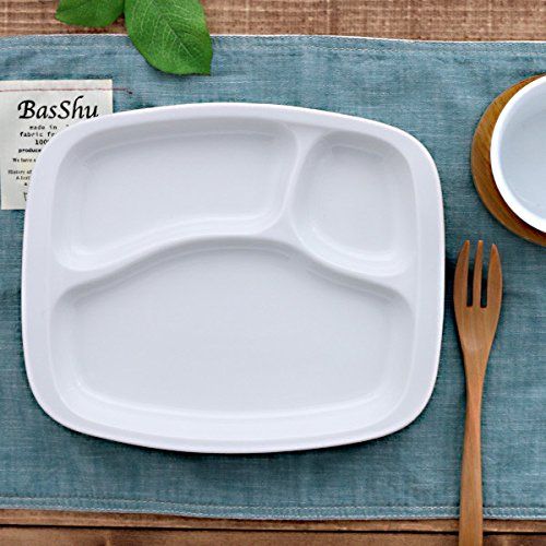  Table ware East Tableware East Stylish White Round-Corner Rectangular Divided Lunch Plate 3-Compartments Made in Japan