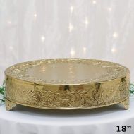 Tableclothsfactory 18 inch Gold Round Embossed Metal Cake Plateau Stand Riser Wedding Birthday Party Dessert Cake Pedestal Display Plate