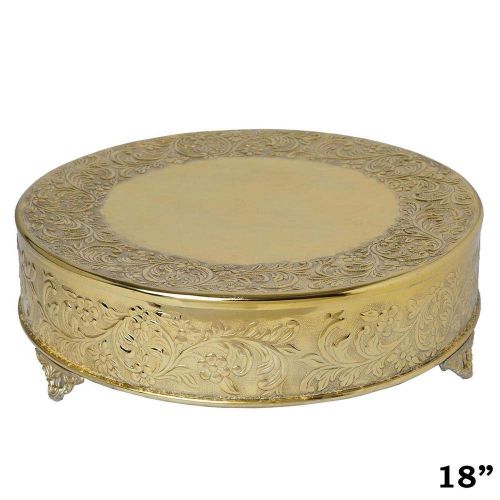  Tableclothsfactory 18 inch Gold Round Embossed Metal Cake Plateau Stand Riser Wedding Birthday Party Dessert Cake Pedestal Display Plate