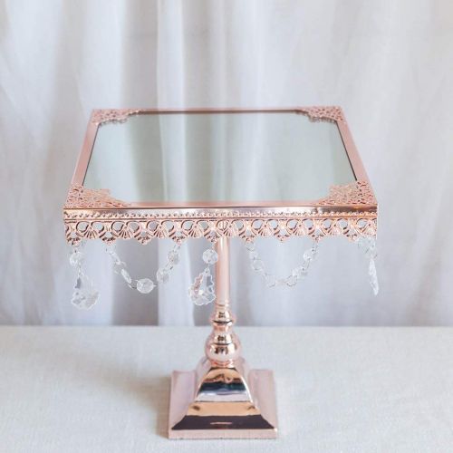  Tableclothsfactory Set of 3 Rose Gold Square Mirror Top Cup Cake Riser Centerpiece Stand Wedding Birthday Party Dessert Rise Cake Stand