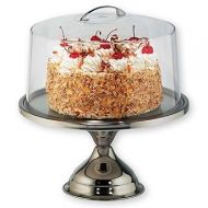Tablecraft Cake Stand with Dome, Clear Acrylic Shatterproof Lid Cover with Stainless Steel Display Pedestal, Domed to Fit 12 Inches in Diameter Cakes, Pies and Pastry, Commercial Restaurant Use,Silver