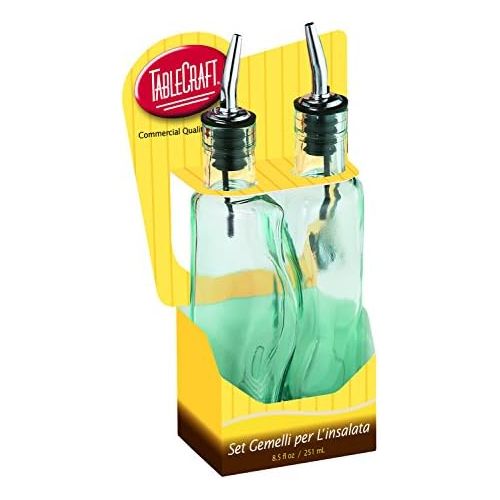  Tablecraft Gemellie Set Oil and Vinegar Bottles, Tinted, Green