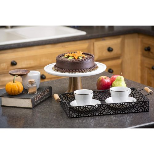  Tablecraft Elements Collection Cake Stand, 12 x 12 x 5.5, Marble/Acacia