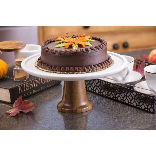 Tablecraft Elements Collection Cake Stand, 12 x 12 x 5.5, Marble/Acacia