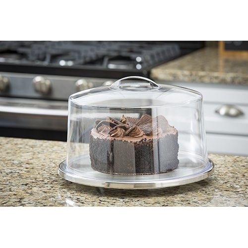  Tablecraft TableCraft 12 Plastic Cake Dome Cover and 13 Stainless Steel Plate Set