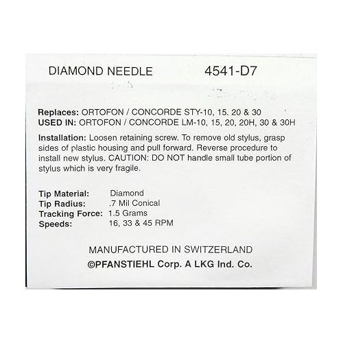  Pfanstiehl Phonograph Needle Stylus For OM Ortofon Concorde STY-10 15 20 30 LM-10 15 20 20H 30 30H LM-10, LM-15, LM-20, LM-20H, LM-30, LM-30H 4541-D7