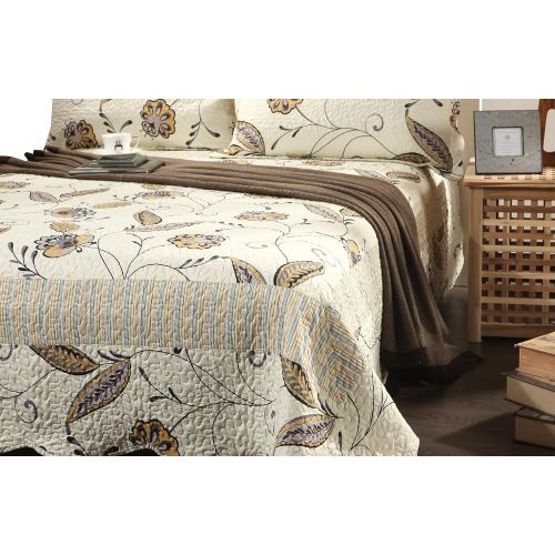  Tache Home Fashion Tache 3 Piece Floral Seasons Eve Reversible Bedspread Quilt Set, Queen/Full