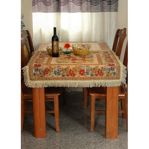  Tache Home Fashion Tache 35 X 35 Inch Floral Country Rustic Morning Meadow Square Woven Tapestry Tablecloths - 3098