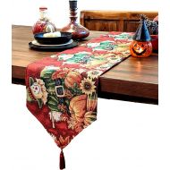 Tache Home Fashion Tache Pumpkin Patch Scarecrow Thanksgiving Autumn Fall Leaves Vintage Farm Harvest Colorful Decorative Woven Long Kitchen Dining Tapestry Table Runners, 13x90 Inches