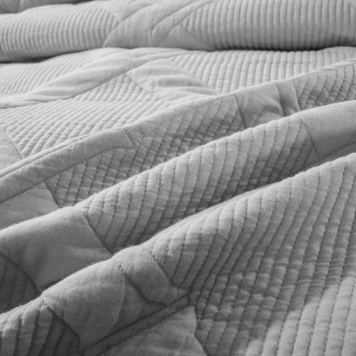  [아마존베스트]Tache Home Fashion Tache Solid Light Grey Silver Soothing Pastel Soft Cotton Geometric Diamond Stitch Pattern Lightweight Quilted Bedspread 2 Piece Set, Twin