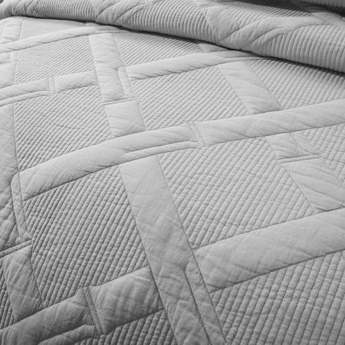  [아마존베스트]Tache Home Fashion Tache Solid Light Grey Silver Soothing Pastel Soft Cotton Geometric Diamond Stitch Pattern Lightweight Quilted Bedspread 2 Piece Set, Twin