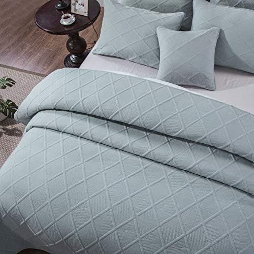  [아마존베스트]Tache Home Fashion Tache Solid Seafoam Blue Green Soothing Pastel Soft Cotton Geometric Diamond Stitch Pattern Lightweight Quilted Bedspread 2 Piece Set, Twin