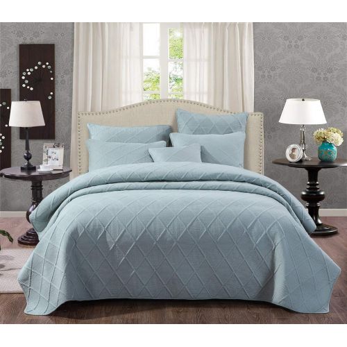  [아마존베스트]Tache Home Fashion Tache Solid Seafoam Blue Green Soothing Pastel Soft Cotton Geometric Diamond Stitch Pattern Lightweight Quilted Bedspread 2 Piece Set, Twin