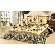 Tache Home Fashion Autumn Falls Floral Patchwork Comforter Bedding Set, Twin, GoldBrownBlack