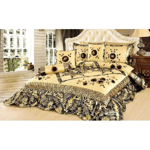  Tache Home Fashion Autumn Falls Floral Patchwork Comforter Bedding Set, Twin, GoldBrownBlack