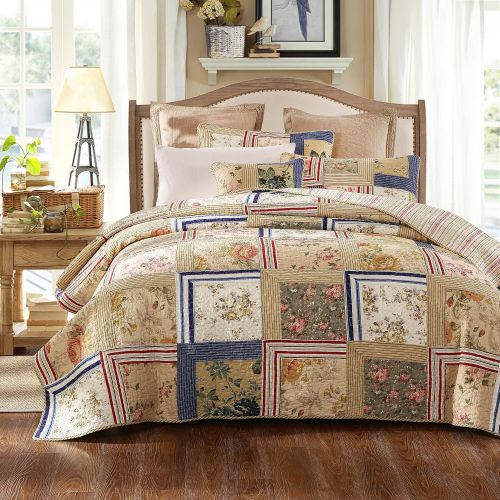  Tache Home Fashion Japanese Emperor Garden Floral Patchwork Quilt Bedspread Set, Twin