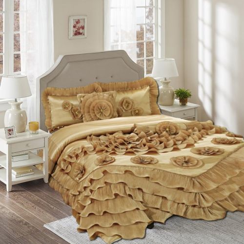  Tache Home Fashion 1631-Q Comforter Set, Queen, Gold