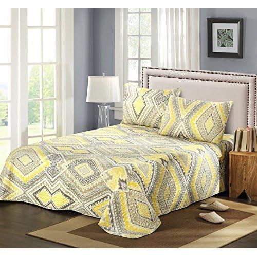  Tache Home Fashion KST1503-King Tache 3 Piece Modern Summer Diamond Reversible Bedspread Quilt Set, King, Yellow