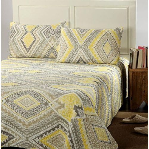  Tache Home Fashion KST1503-King Tache 3 Piece Modern Summer Diamond Reversible Bedspread Quilt Set, King, Yellow