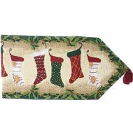 Tache Home Fashion Tache Green Holiday Christmas Hang My Stockings by The Fireplace Decorative Festive Tapestry Woven Table Runners, 13 x 90