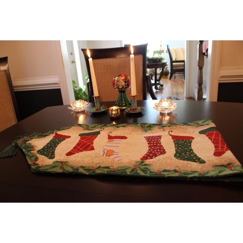  Tache Home Fashion Tache Green Holiday Christmas Hang My Stockings by The Fireplace Decorative Festive Tapestry Woven Table Runners, 13 x 90