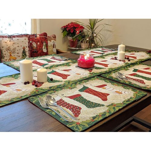  Tache Home Fashion Tache Green Holiday Christmas Hang My Stockings by The Fireplace Decorative Festive Tapestry Woven Table Runners, 13 x 90