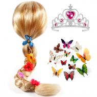 Tacobear Princess Rapunzel Wig for Girls with Princess Tiara and Butterfly Pin Princess Rapunzel Dress up Accessories for Girls Kids