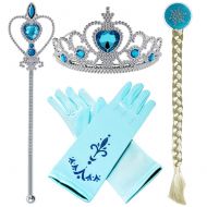 Tacobear 4PCS Frozen Princess Elsa Dress up Accessories Gift Set for Princess Cosplay Birthday Party Tiara Crown Wig Wand Gloves Blue